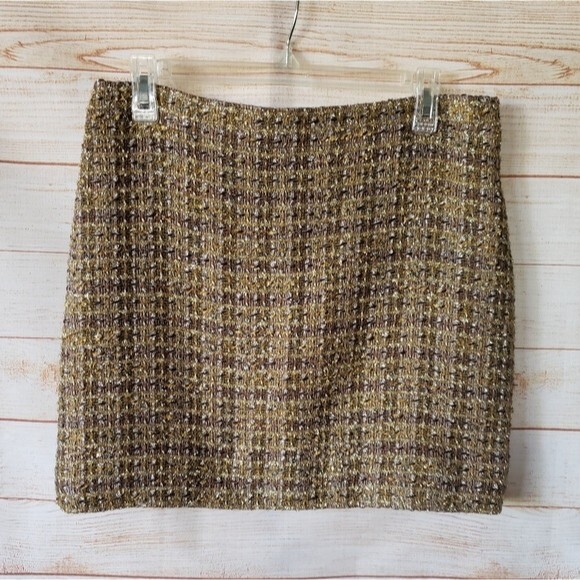 J.CREW Collection Wool Blend Woven Mini Skirt Brown Gold Metallic Women's Size 6 - Picture 1 of 8
